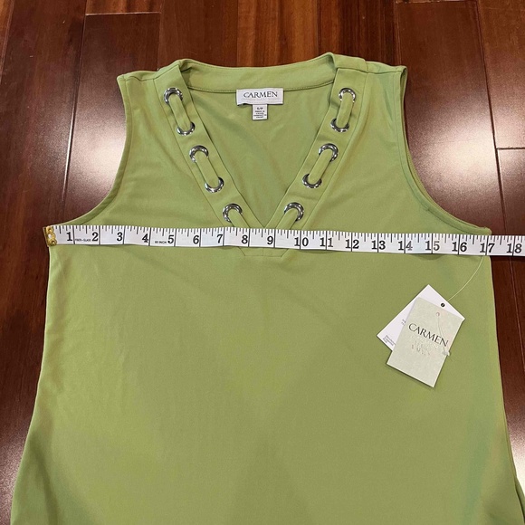 New NWT Carmen Marc Valvo Lime Green Tank Top Sleeveless V-Neck Grommet Sz Small - Picture 9 of 9